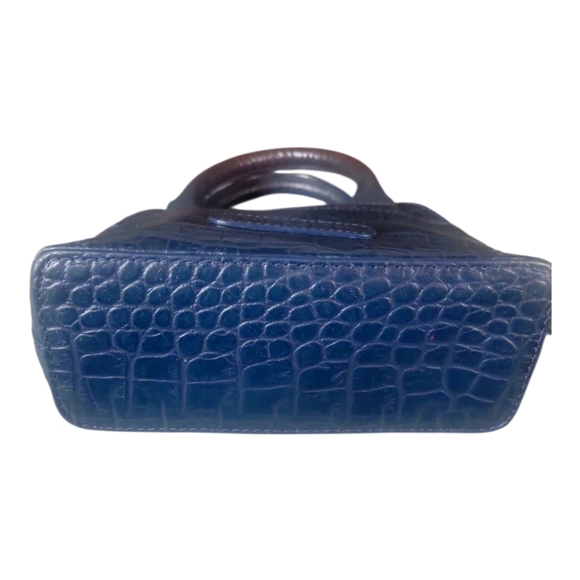 Hidesign Women's Elegant Blue  Croc-Embossed Leather Mini Handbag - Picture 3 of 8